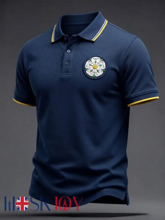 Men’s Vintage Yorkshire White Rose Polo Shirt - Blue / S