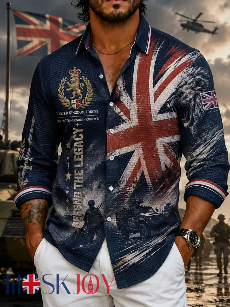 Men’s Waffle-Knit Long-Sleeve Shirt With Military-Inspired Graphic Print - A / S