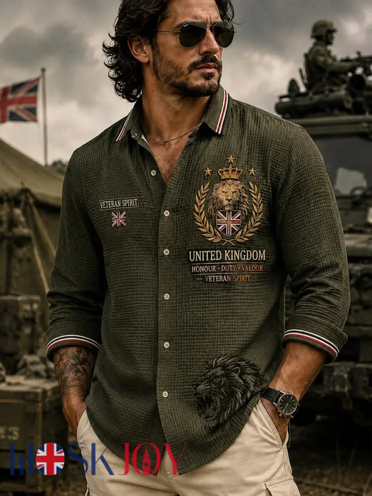 Men’s Waffle-Knit Long-Sleeve Shirt With Military-Inspired Graphic Print - A / S