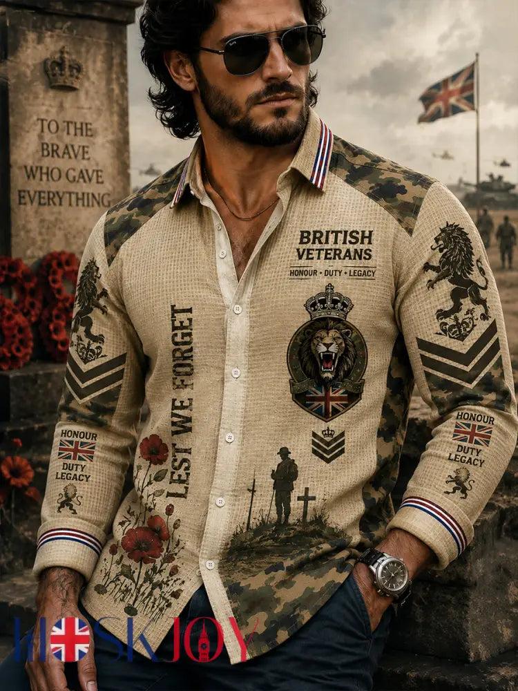 Men’s Waffle-Knit Long-Sleeve Shirt With Military-Inspired Graphic Print - A / S