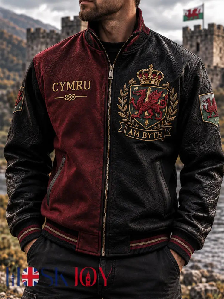 Men’s Wales UK Casual Zipper Jacket - Wine Red / S