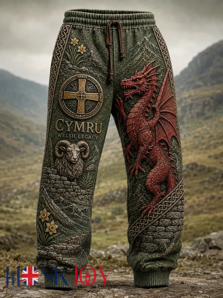 Men’s Wales UK Print Casual Sweatpants Trousers - A / S