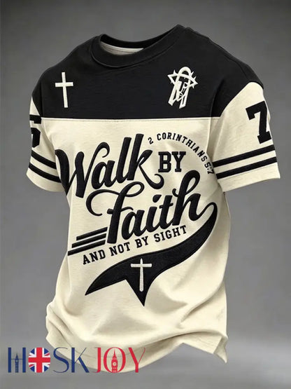 Men’s Walk By Faith And Not By Sight Short Sleeves T-shirt - Black / S
