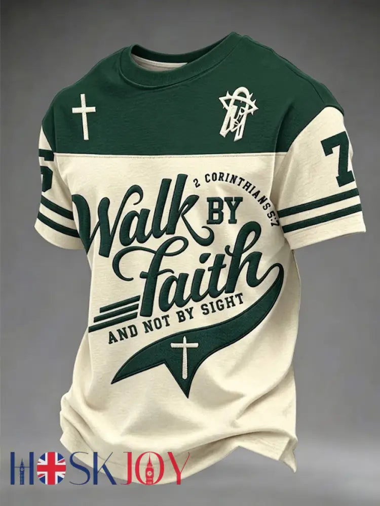 Men’s Walk By Faith And Not By Sight Short Sleeves T-shirt - Dark Green / S