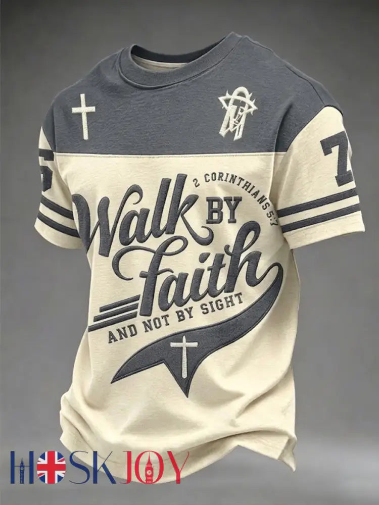 Men’s Walk By Faith And Not By Sight Short Sleeves T-shirt - Gray / S
