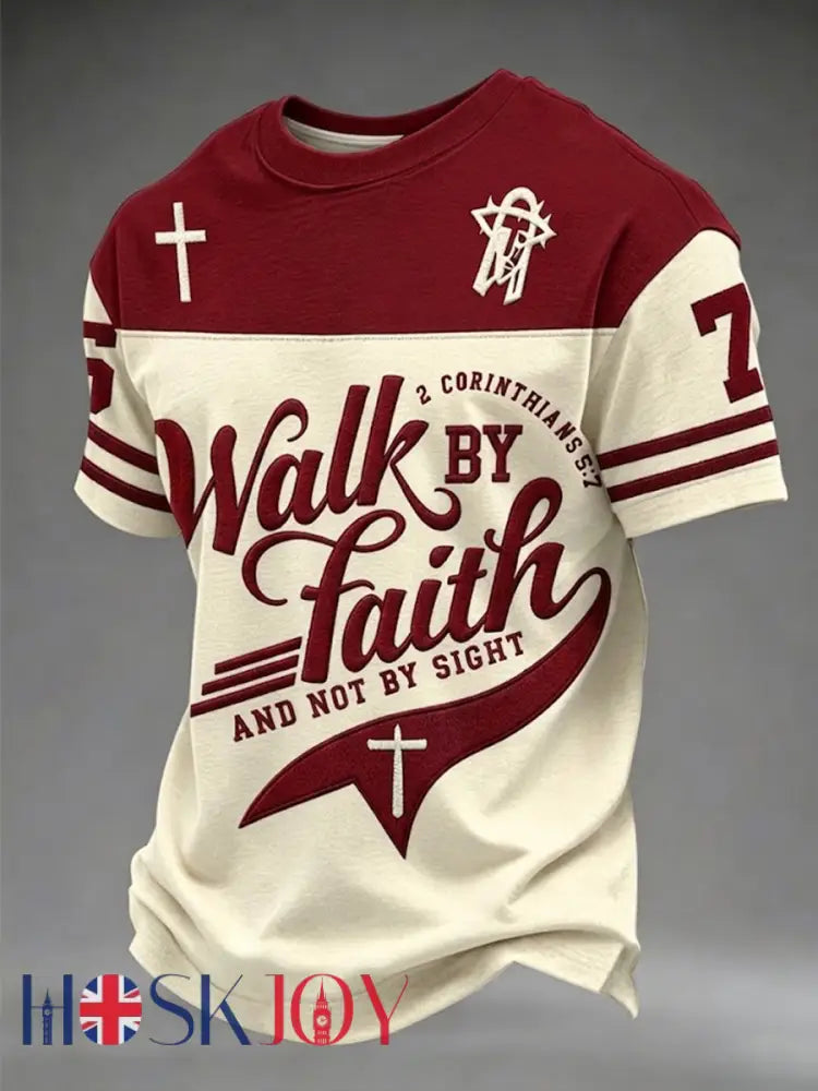 Men’s Walk By Faith And Not By Sight Short Sleeves T-shirt - Red / S