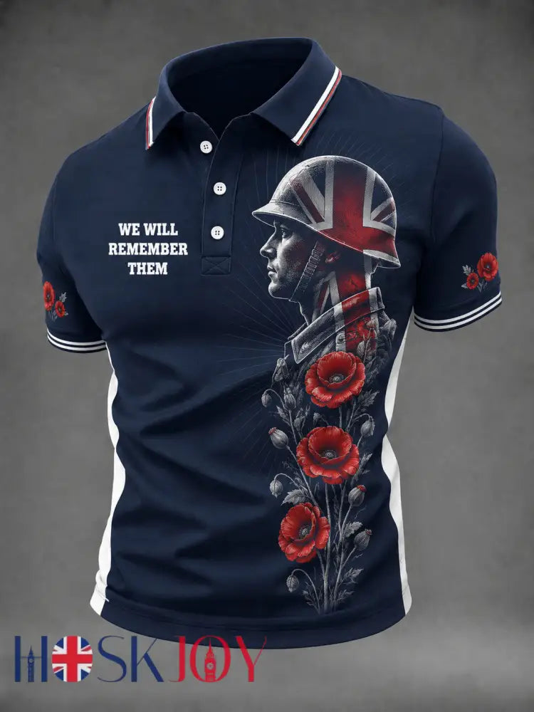 Men’s WE WILL REMEMBER THEM Printed Shirt - Navy Blue / S