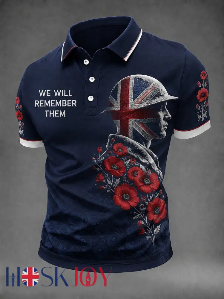 Men’s WE WILL REMEMBER THEM Printed Shirt - Navy Blue / S