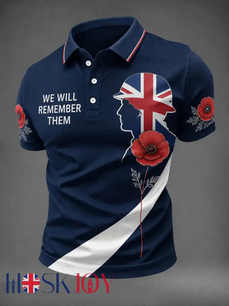 Men’s WE WILL REMEMBER THEM Printed Shirt - Navy Blue / S