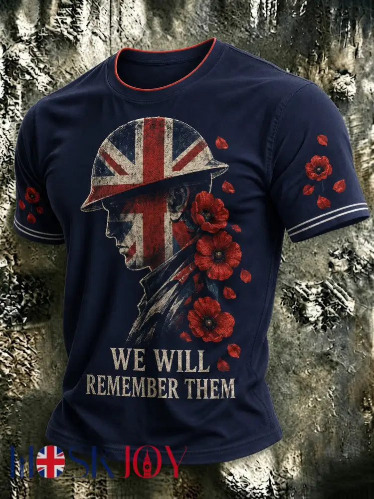 Men’s WE WILL REMEMBER THEM Printed T-shirt - Navy Blue / S
