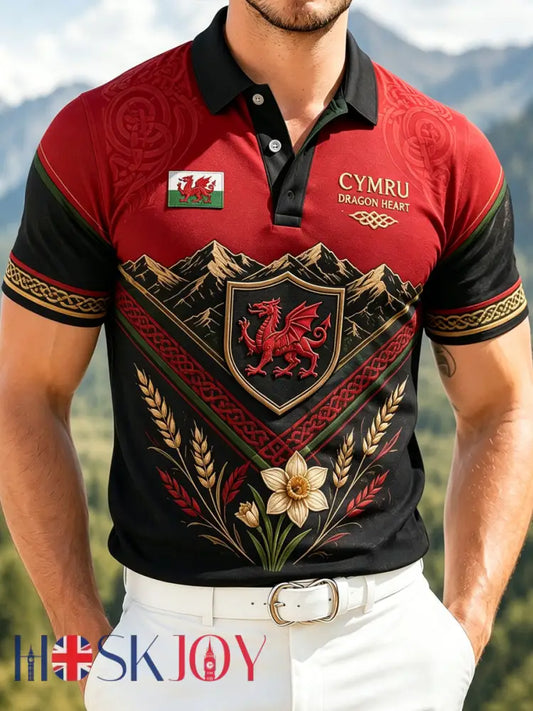 Men’s Welsh Cultural Element Art Print Polo - A / S