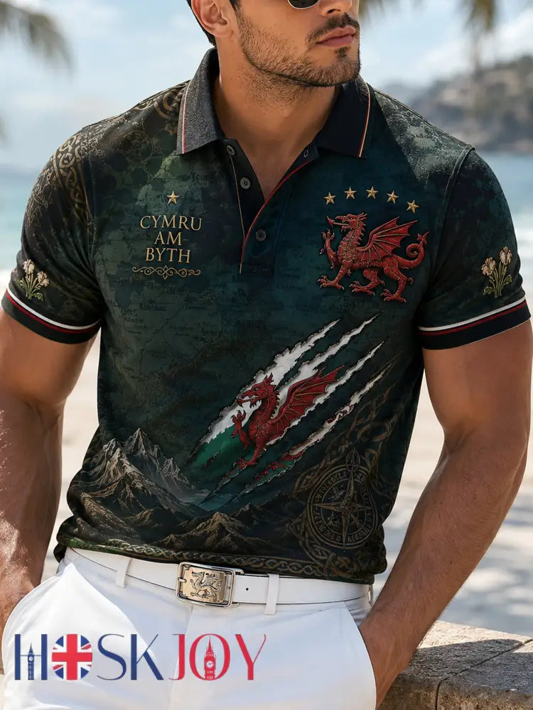 Men’s Welsh Cultural Element Art Print Polo - A / S