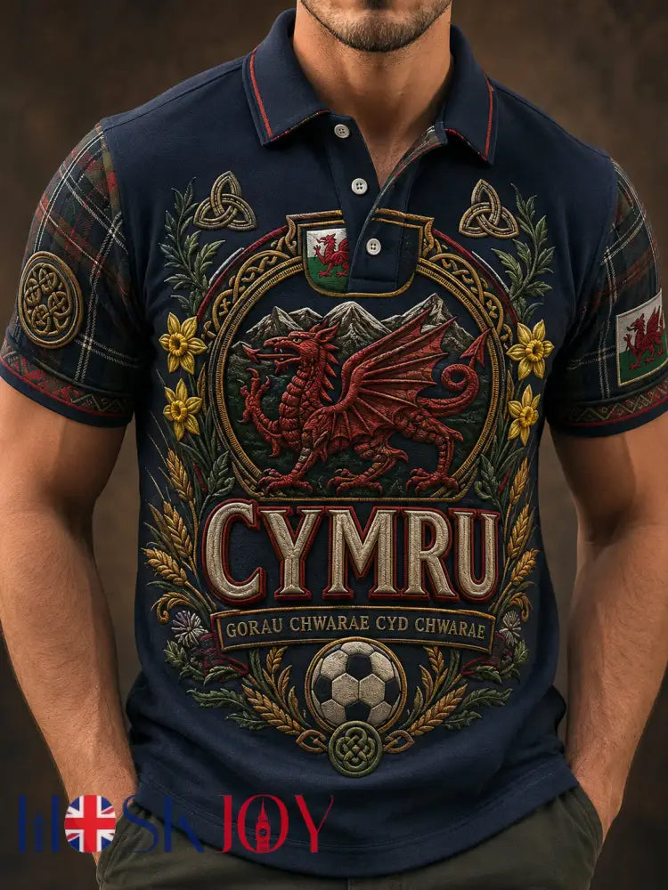 Men’s Welsh Cultural Element Art Print Polo - A / S