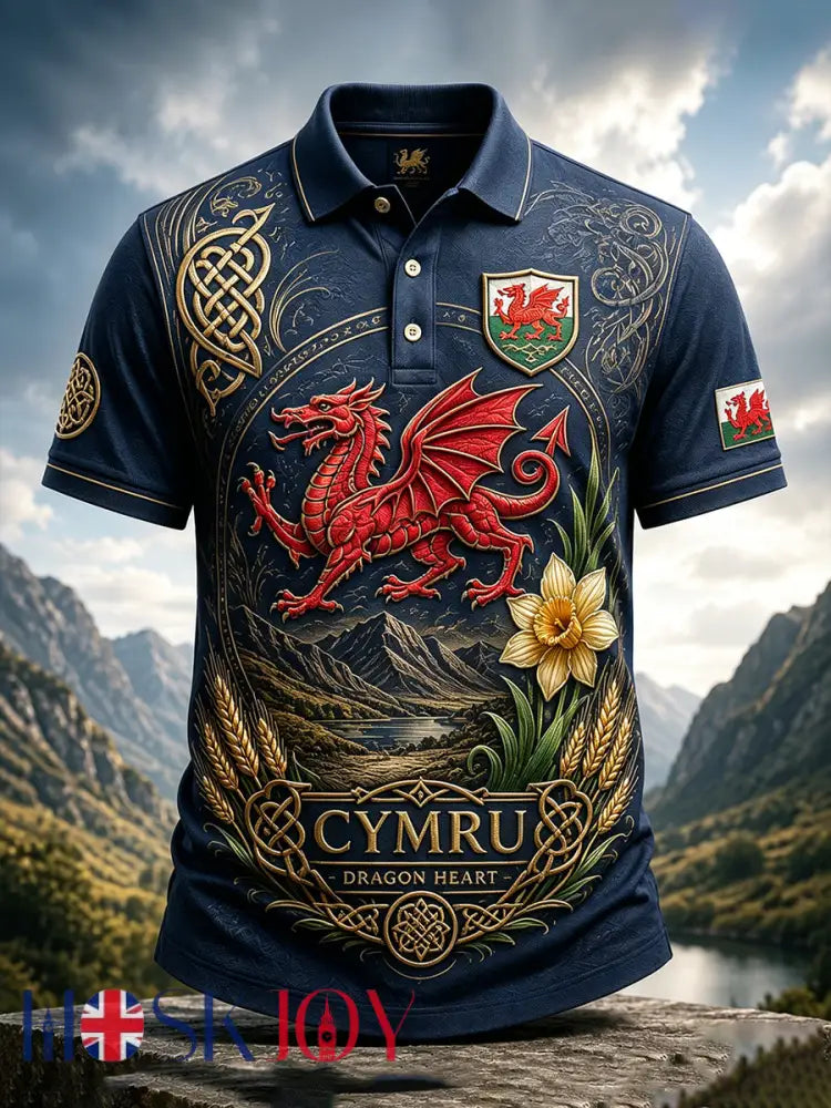 Men’s Welsh Cultural Element Art Print Polo - A / S