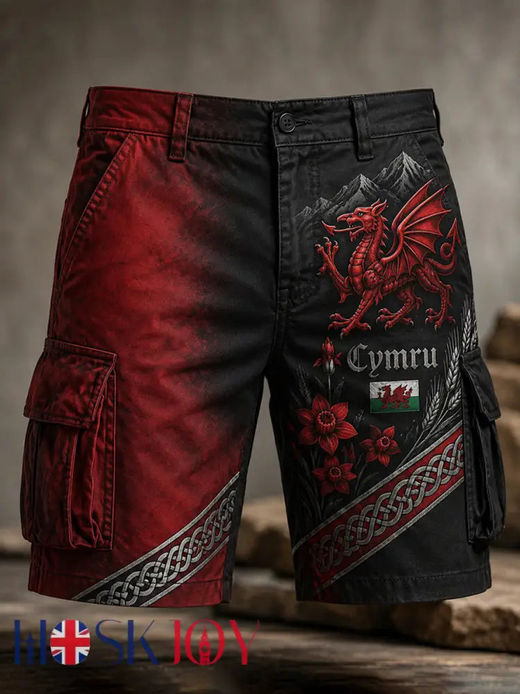 Men’s Welsh Cultural Element Art Print Shorts - A / S