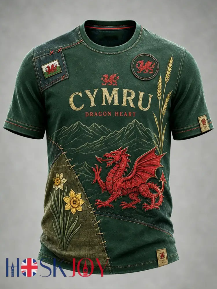 Men’s Welsh Cultural Element Art Print T-Shirt - A / S