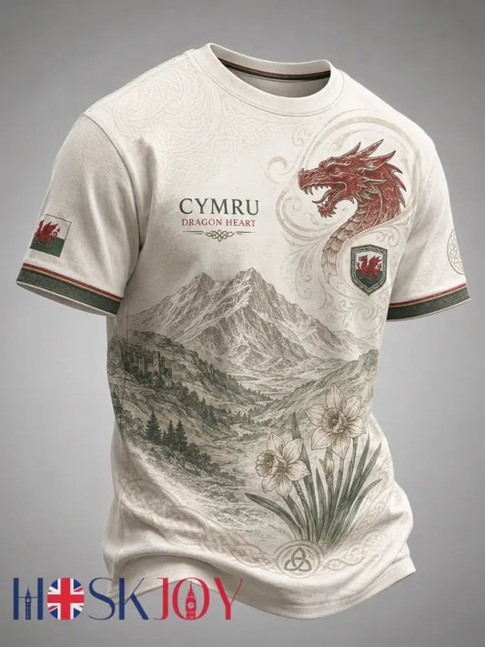 Men’s Welsh Cultural Element Art Print T-Shirt - A / S