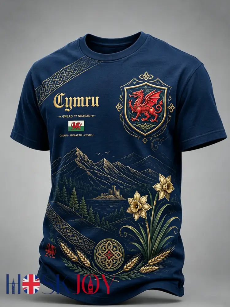 Men’s Welsh Cultural Element Art Print T-Shirt - A / S