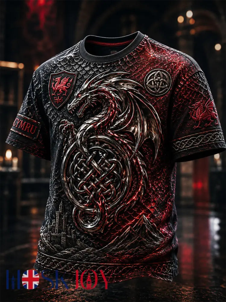 Men’s Welsh Cultural Element Art Print T-Shirt - Red / S