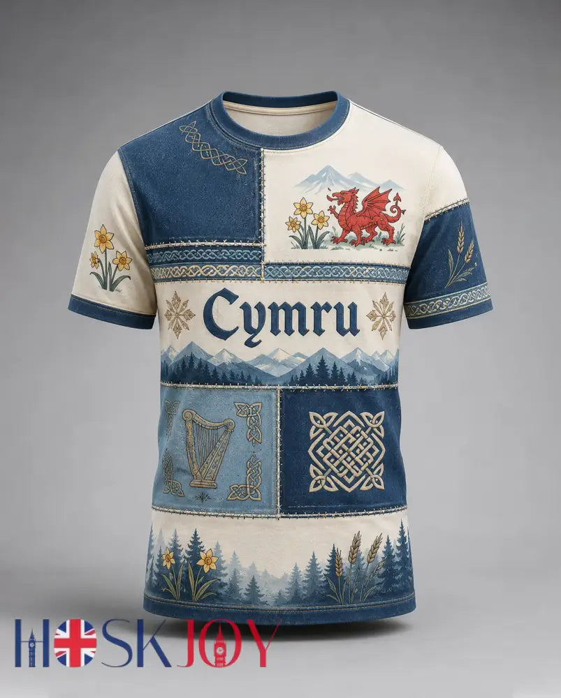 Men’s Welsh Cultural Elements Art Print T-Shirt - A / S