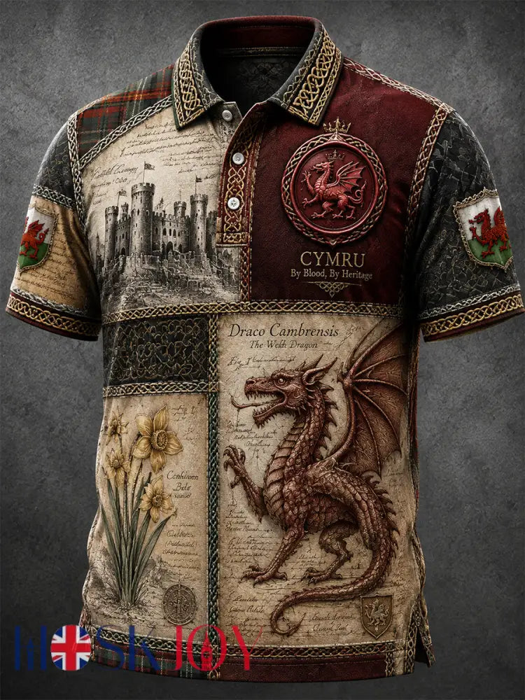 Men’s Welsh Ddraig Goch Printed Polo Shirt - Apricot / S
