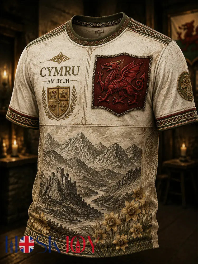 Men’s Welsh Ddraig Goch Printed Short-Sleeve T-Shirt - Apricot / S