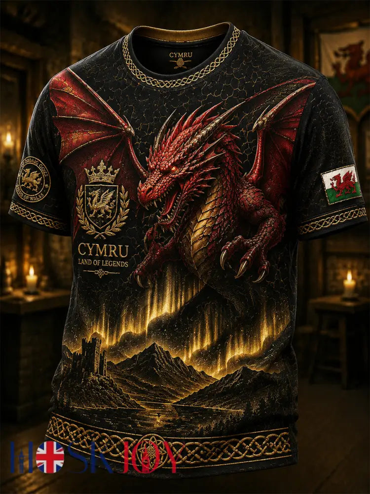 Men’s Welsh Ddraig Goch Printed Short-Sleeve T-Shirt - Black / S