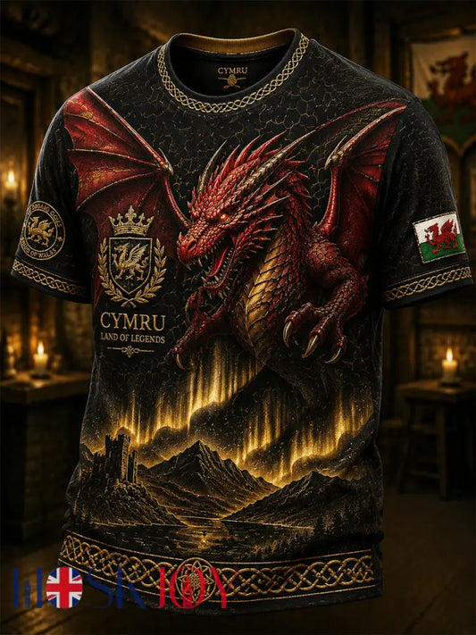Men’s Welsh Ddraig Goch Printed Short-Sleeve T-Shirt - Black / S