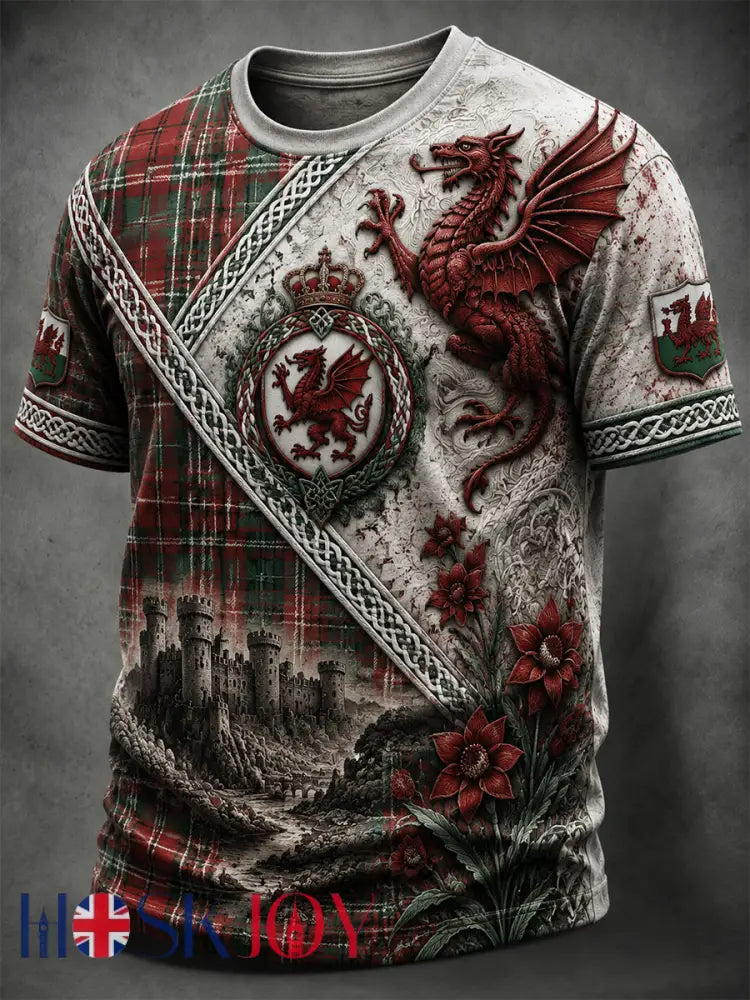 Men’s Welsh Ddraig Goch Printed Short-Sleeve T-Shirt - Gray / S