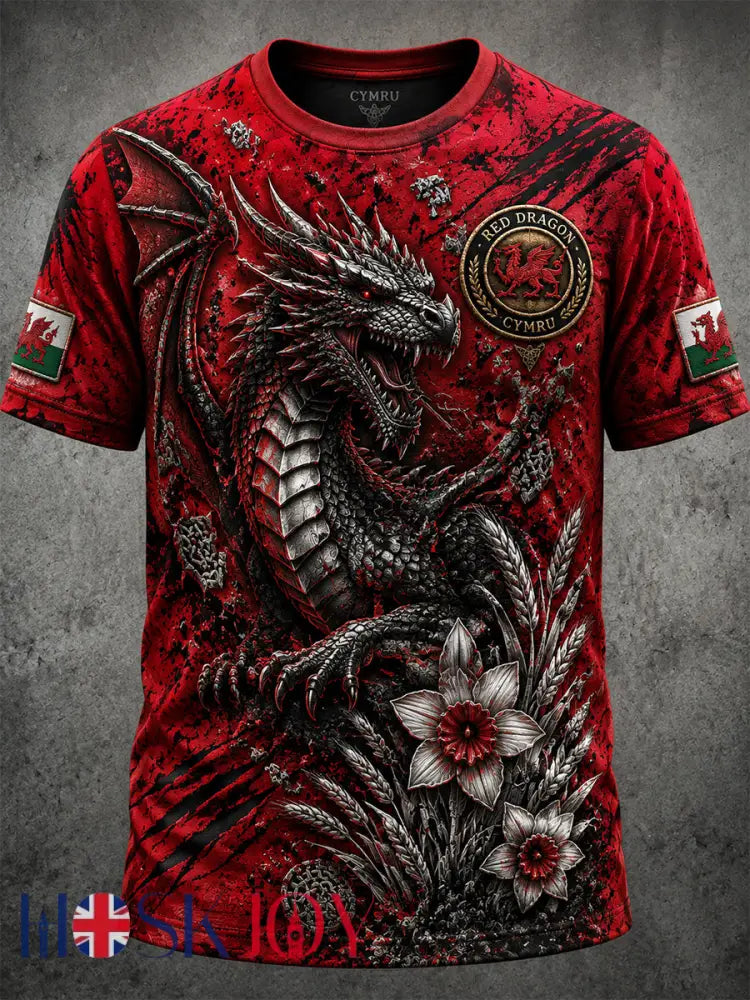 Men’s Welsh Ddraig Goch Printed Short-Sleeve T-Shirt - Red / S