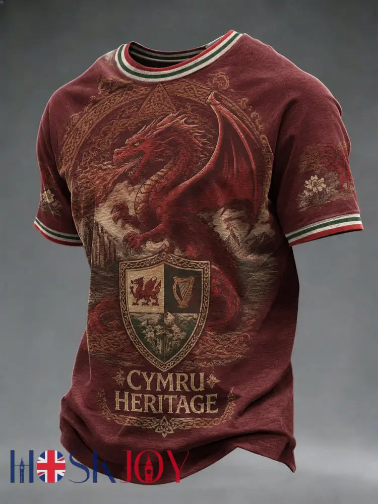 Men’s Welsh Dragon Celtic Heritage Printed T-shirt - As picture / S