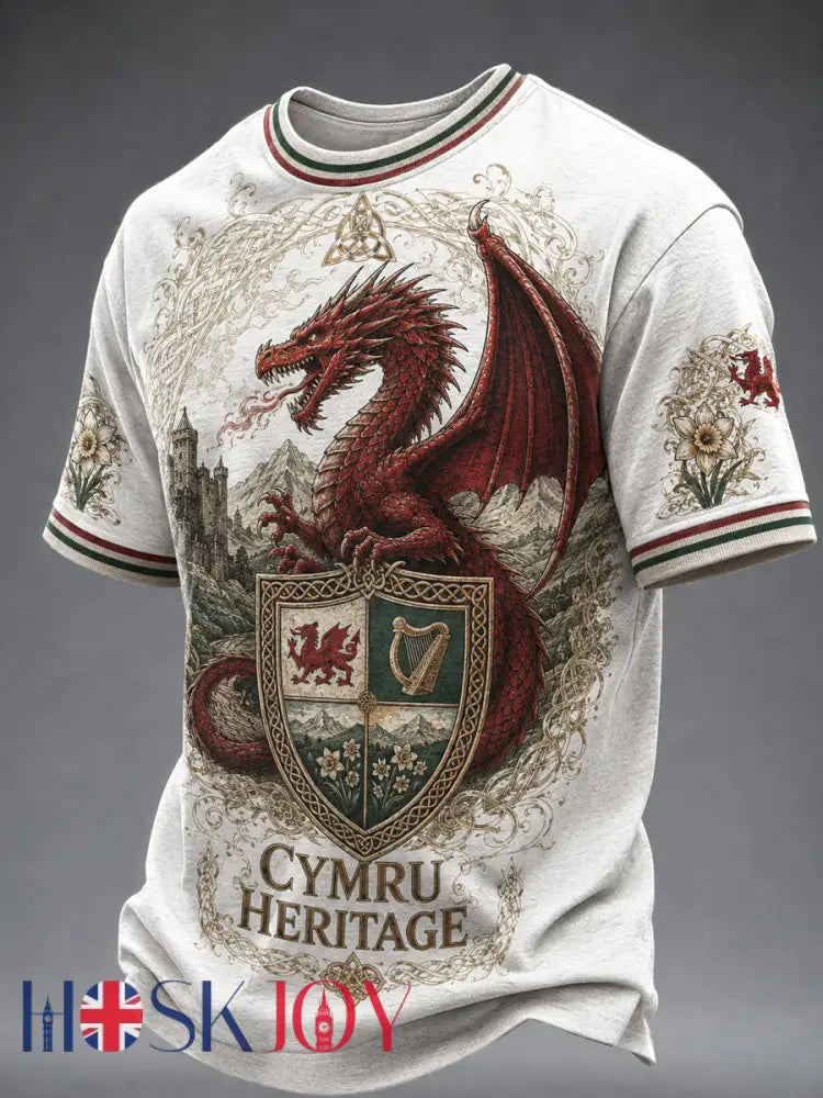 Men’s Welsh Dragon Celtic Heritage Printed T-shirt - As picture / S