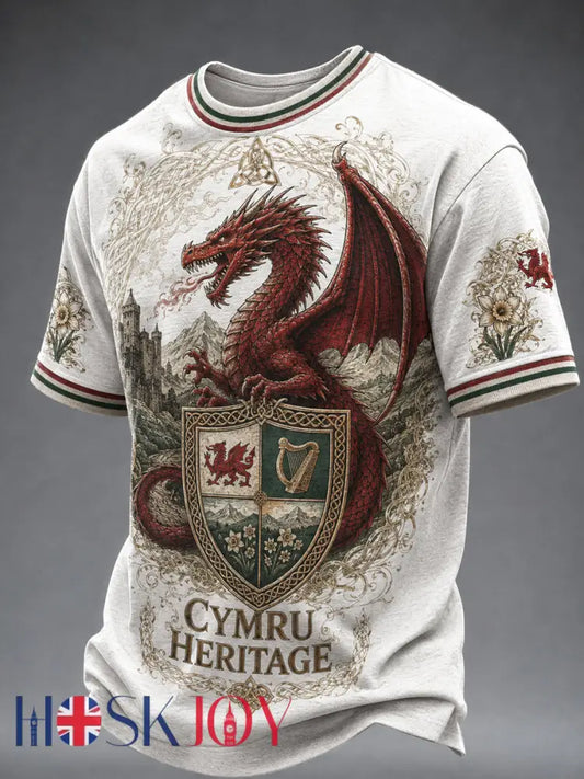 Men’s Welsh Dragon Celtic Heritage Printed T-shirt - As picture / S
