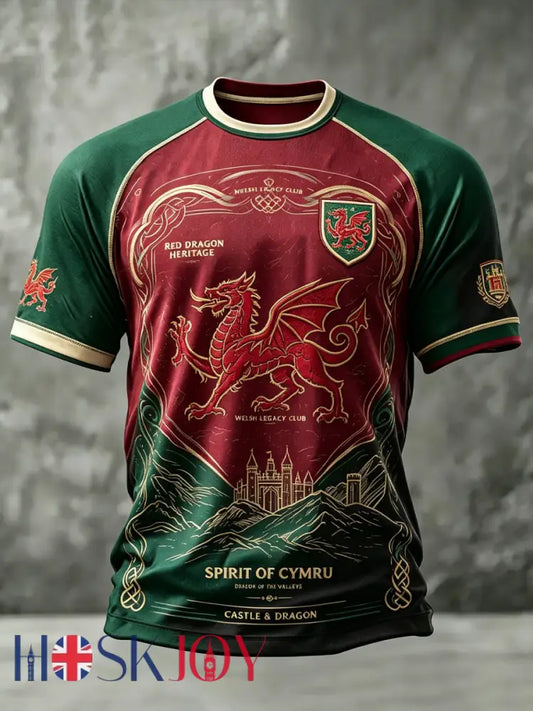Men’s Welsh Dragon Printed Casual short sleeves t-shirt - As picture / S
