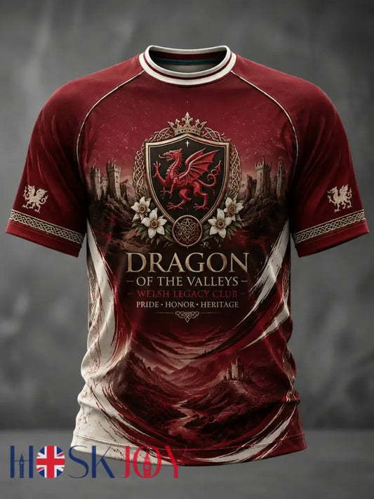 Men’s Welsh Dragon Printed Casual Short Sleeves T-shirt - As picture / S