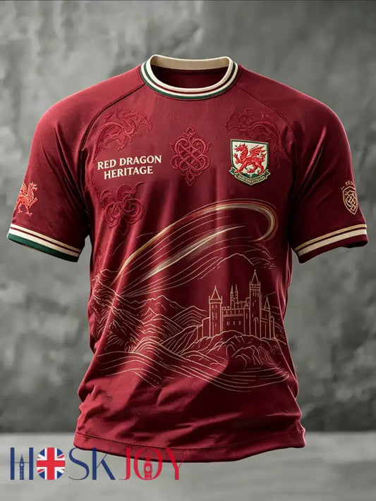 Men’s Welsh Dragon Printed Casual short sleeves t-shirt - As picture / S