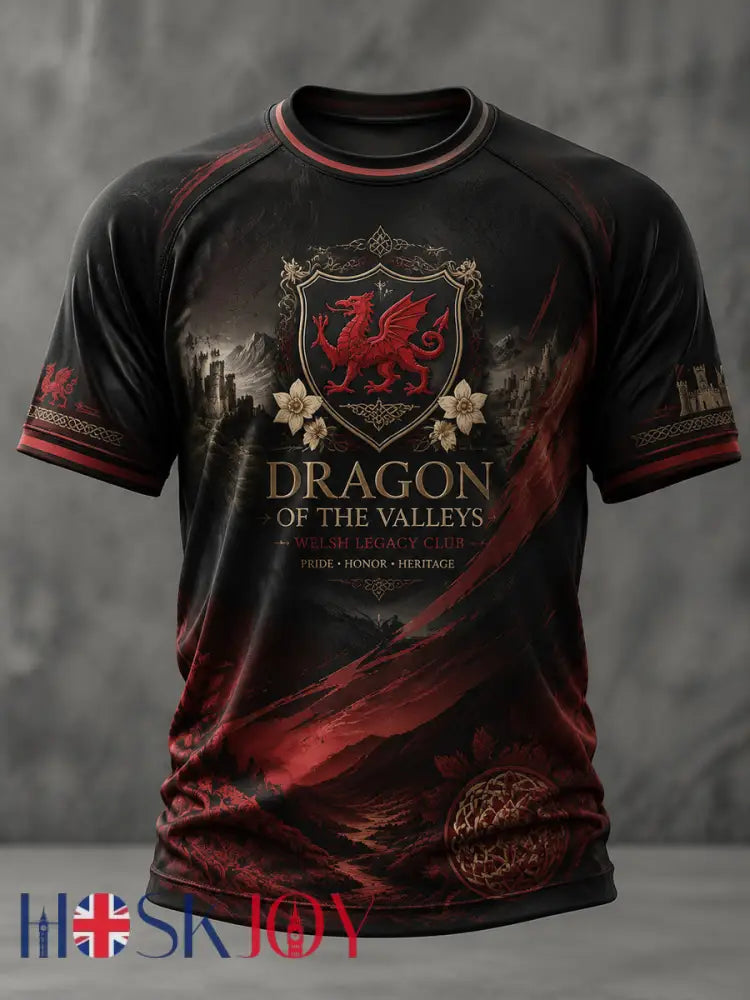 Men’s Welsh Dragon Printed Casual Short Sleeves T-shirt - As picture / S