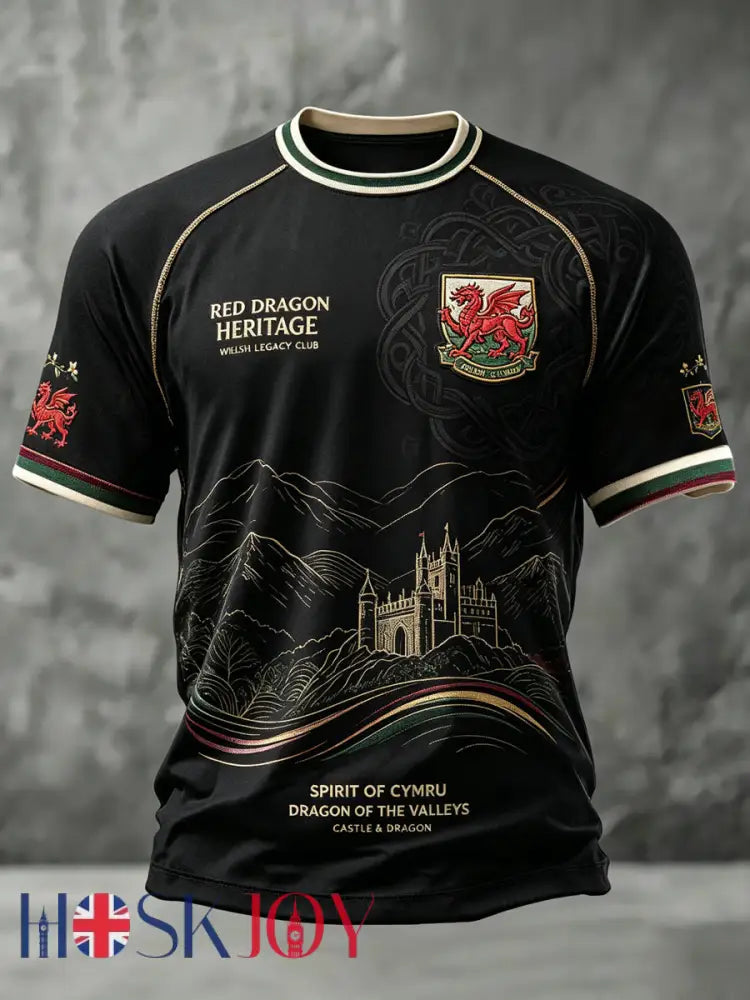 Men’s Welsh Dragon Printed Casual short sleeves t-shirt - As picture / S
