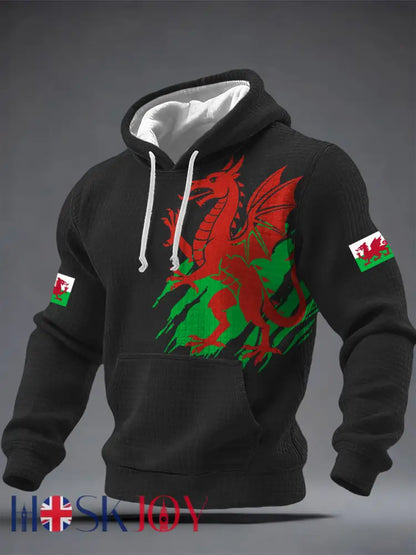 Men’s Welsh Dragon Printed Hoodie - Black / S