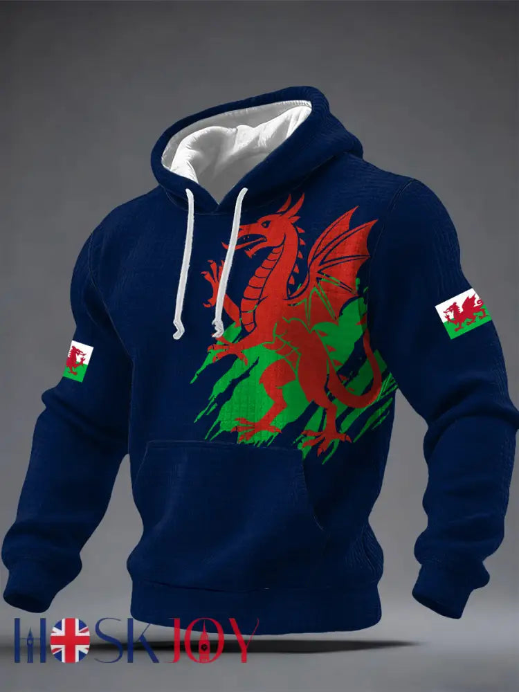 Men’s Welsh Dragon Printed Hoodie - Dark Blue / S
