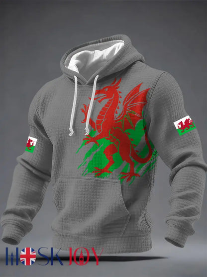 Men’s Welsh Dragon Printed Hoodie - Gray / S