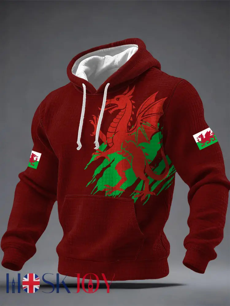 Men’s Welsh Dragon Printed Hoodie - Red / S