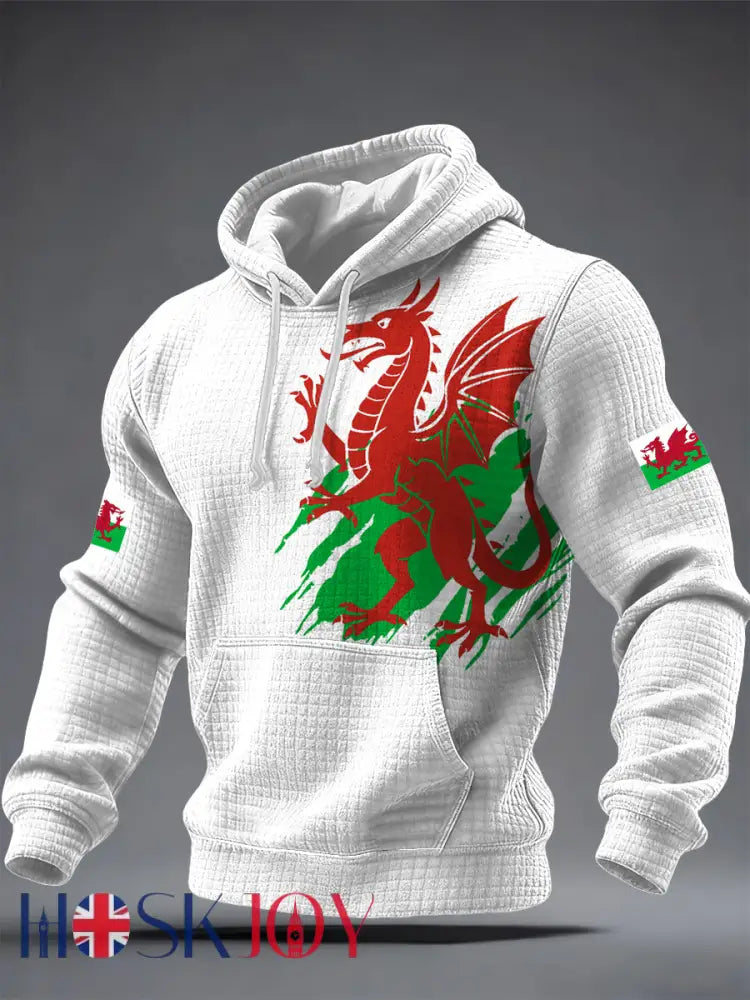 Men’s Welsh Dragon Printed Hoodie - White / S