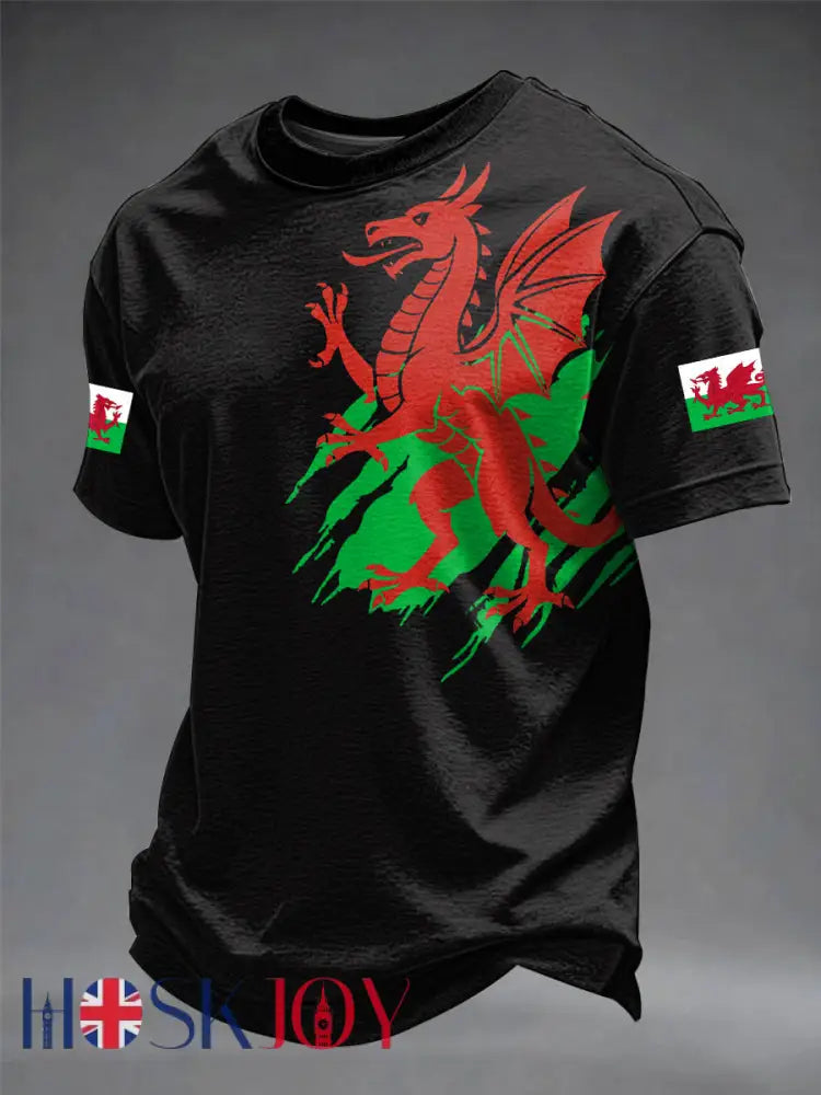 Men’s Welsh Dragon Printed T-shirt - Black / S
