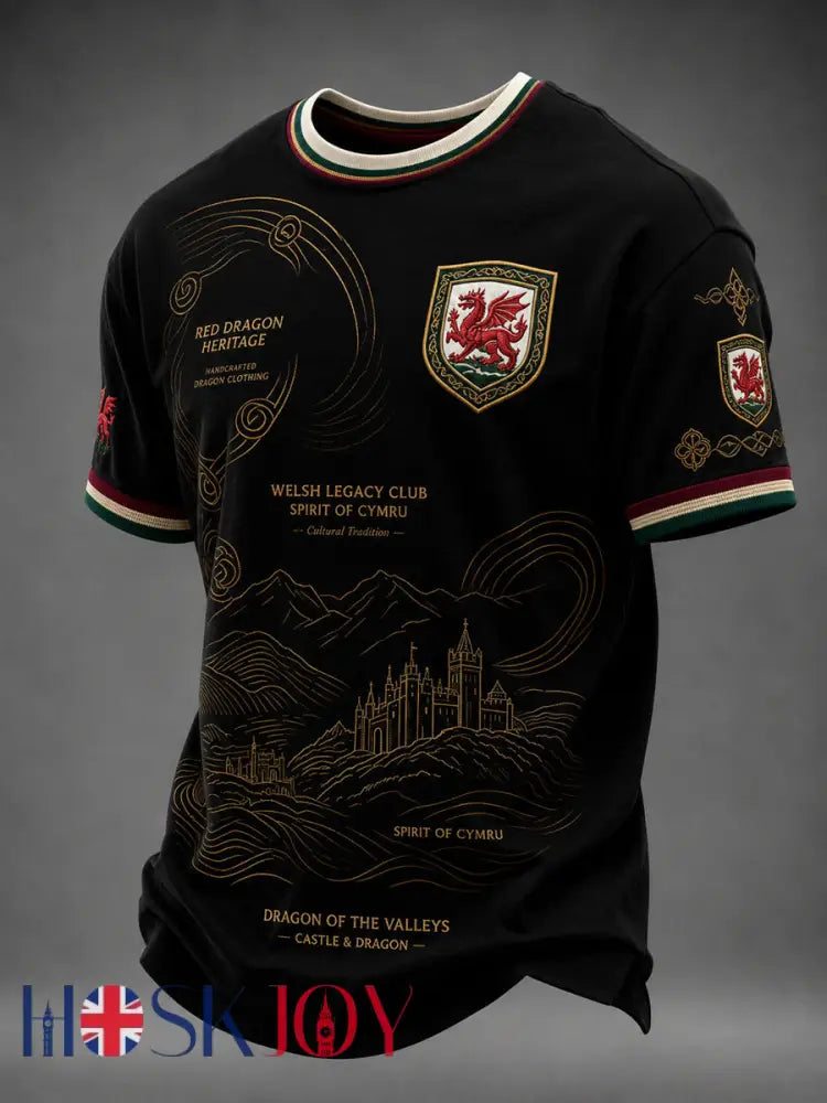 Men’s Welsh Dragon Printed T-shirt - Black / S