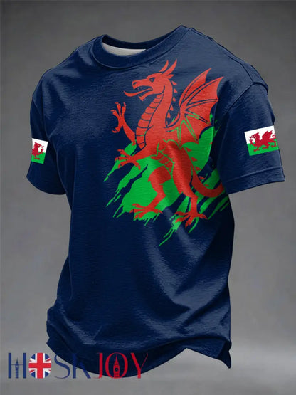Men’s Welsh Dragon Printed T-shirt - Dark Blue / S