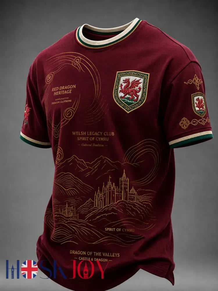 Men’s Welsh Dragon Printed T-shirt - Deep Red / S
