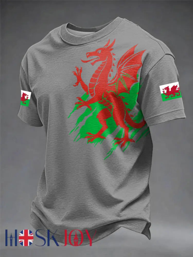 Men’s Welsh Dragon Printed T-shirt - Gray / S