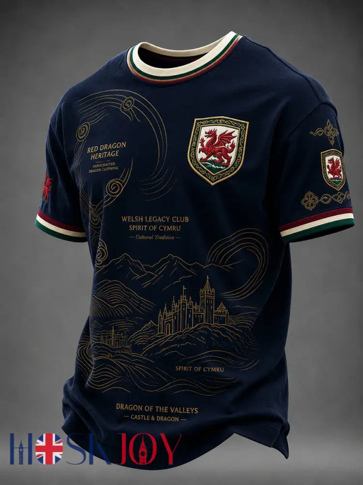 Men’s Welsh Dragon Printed T-shirt - Navy Blue / S