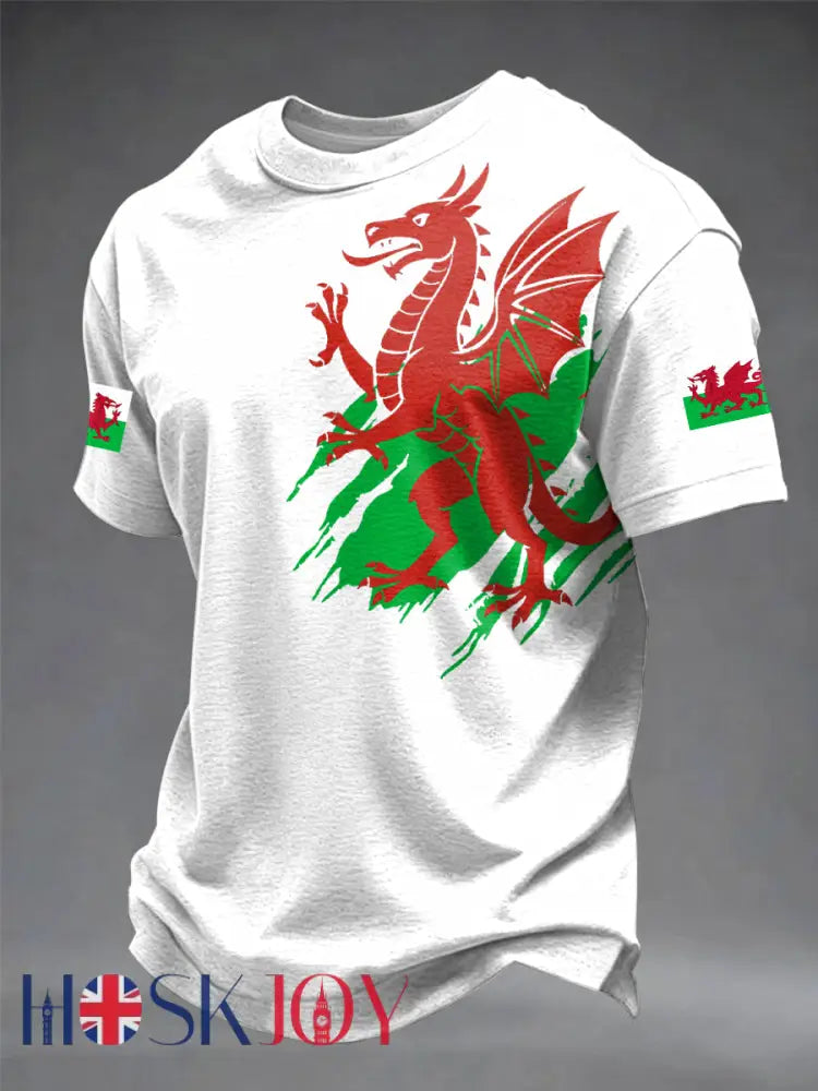 Men’s Welsh Dragon Printed T-shirt - White / S